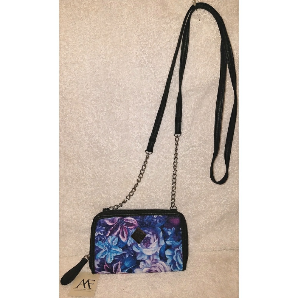 Anna Martina Franco NWT black and blue nylon crossbody handbag